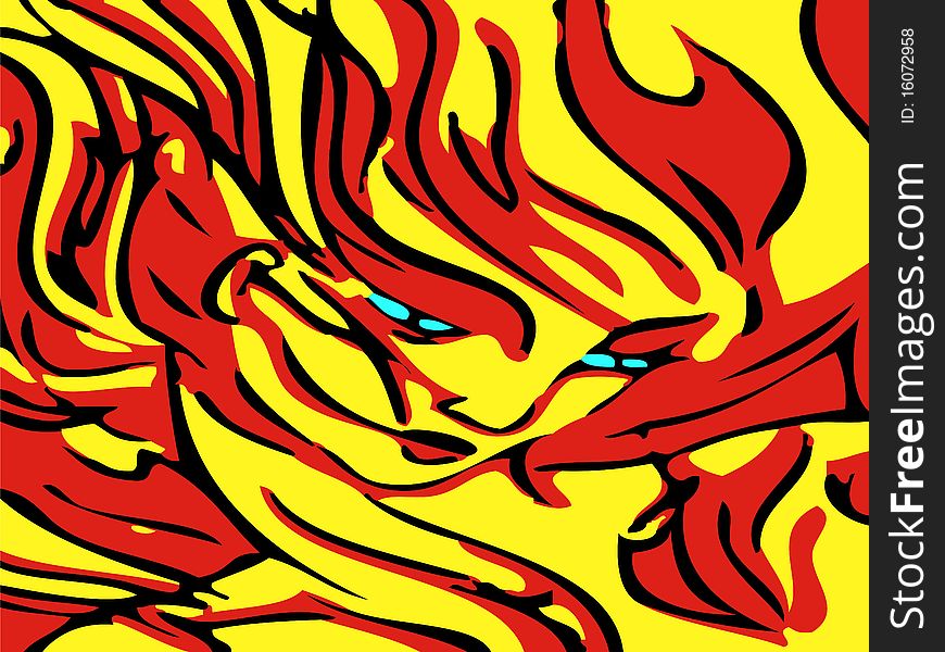 Abstract blue eyed woman in flames. Abstract blue eyed woman in flames