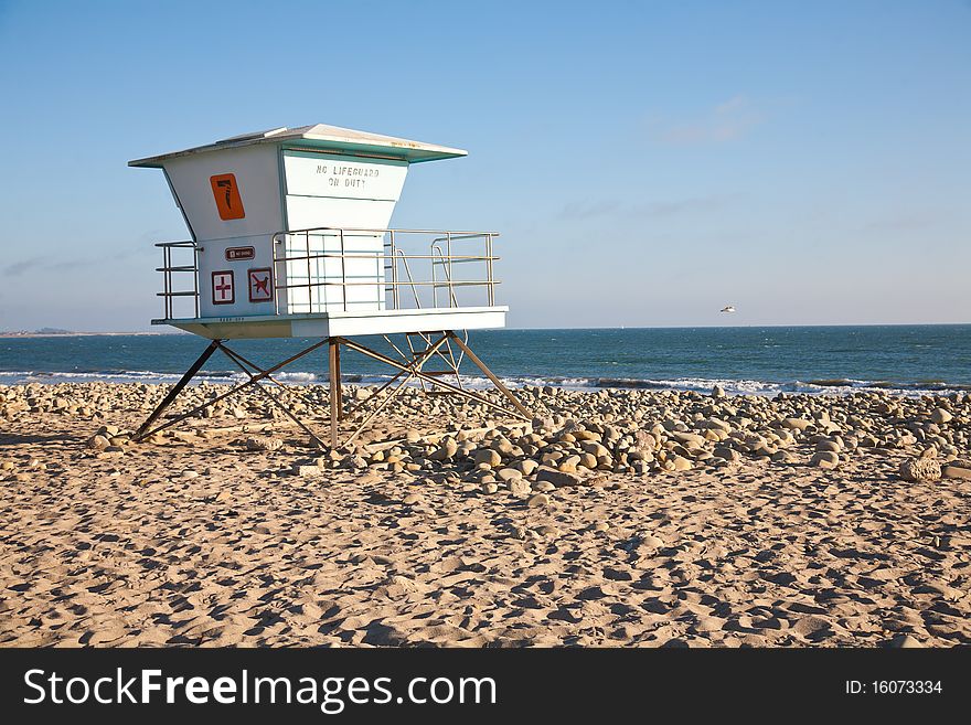 Lifeguard station on the beach in Southern California