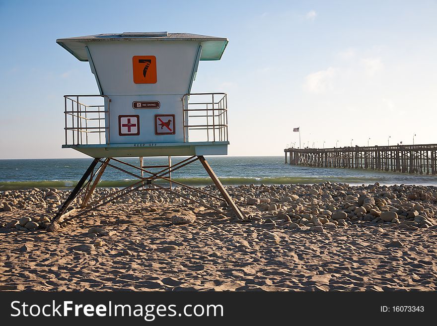 Lifeguard station on the beach in Southern California