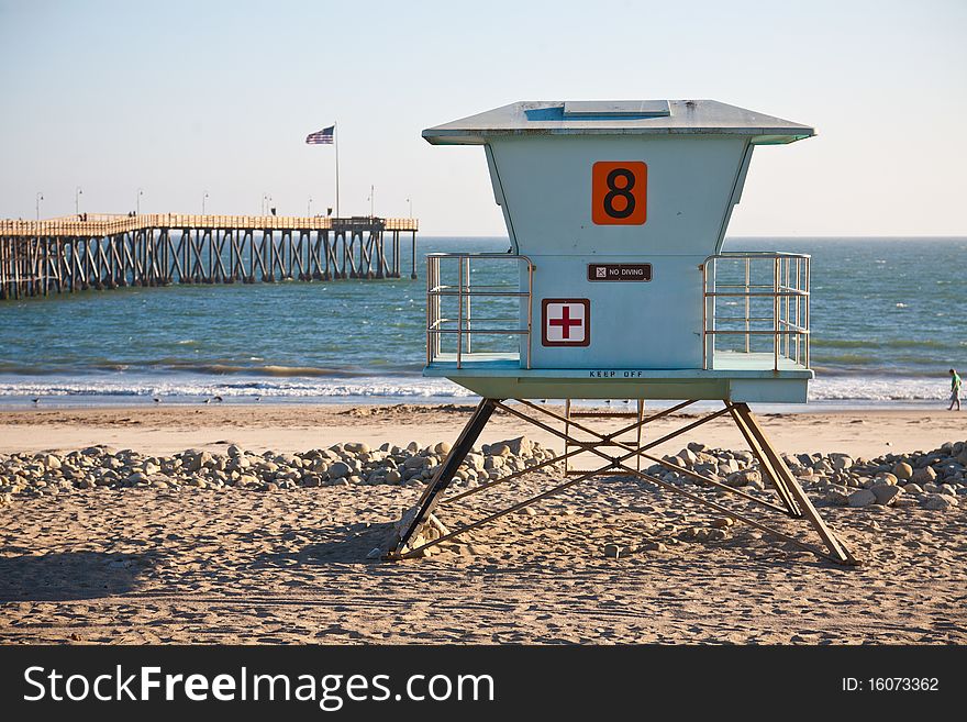 Lifeguard station on the beach in Southern California