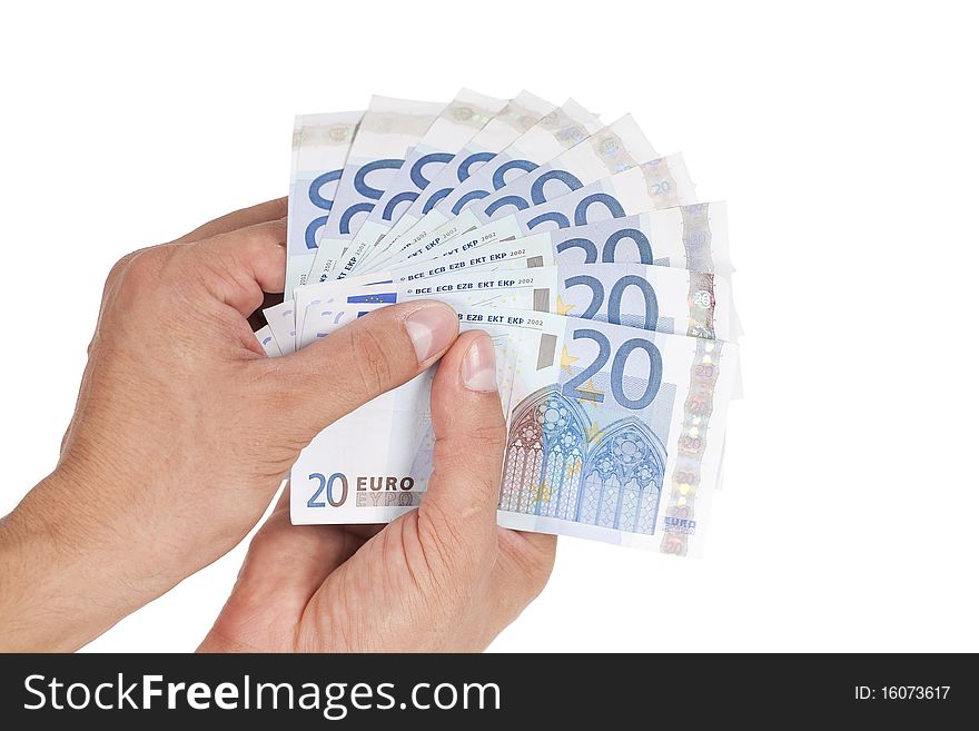 Two hands holding european  money (Euro). Two hands holding european  money (Euro)