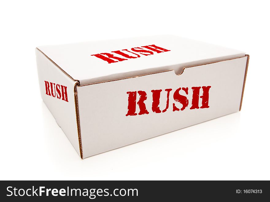 White Box with the Word Rush on the Sides Isolated on a White Background. White Box with the Word Rush on the Sides Isolated on a White Background.