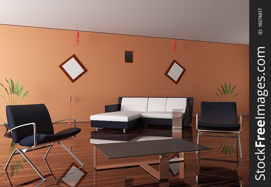 Modern interior of a hall (3d rendering )