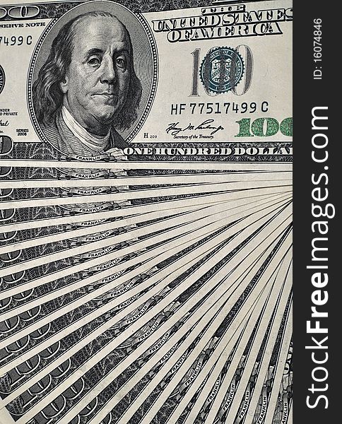 US 100 dollar banknotes fantail. US 100 dollar banknotes fantail