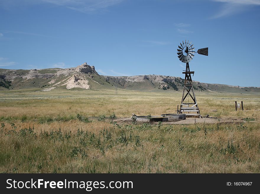 Working windmill in eastern Wyoming for a cattle.