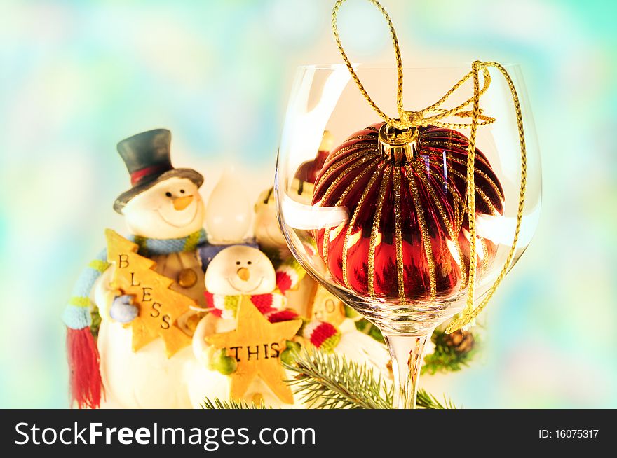 Decorations for christmas with evergreen and snowmen. Decorations for christmas with evergreen and snowmen