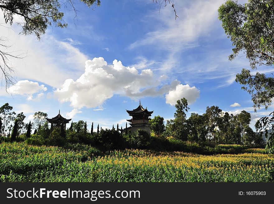 A park is wonderful scenery of clouds. A park is wonderful scenery of clouds