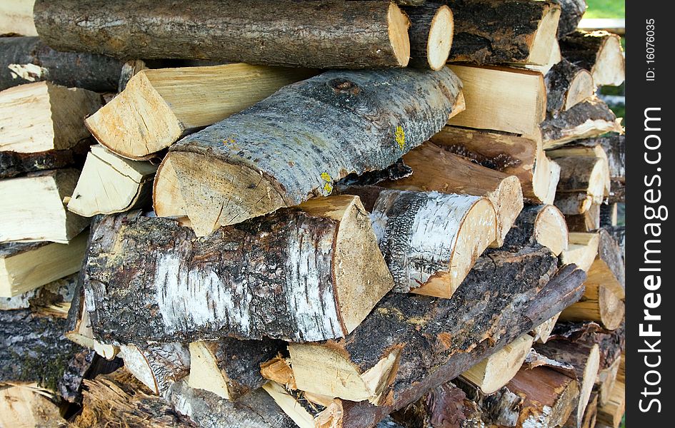 Combined together one on another logs for a fire (oven)