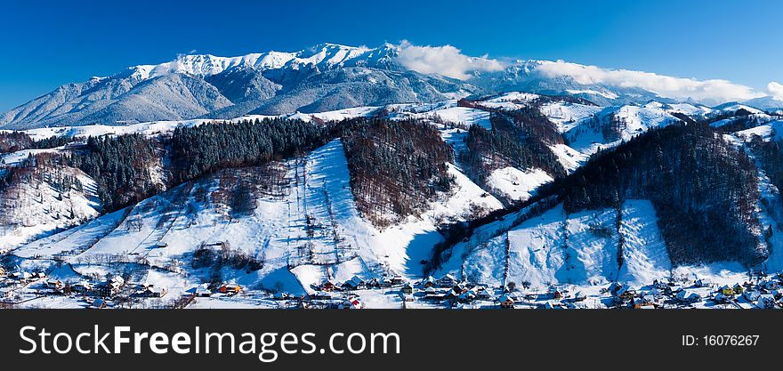 Bucegi mountains panorama in winter