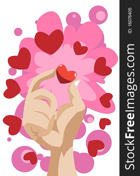 Image of hand which touchs on heart on valentine day. Image of hand which touchs on heart on valentine day.