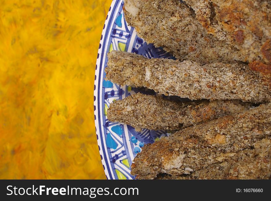 Crumbed eggplant fried and baked healthy chips. Crumbed eggplant fried and baked healthy chips