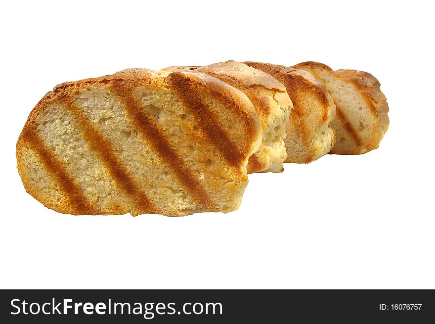 Traditional  ciabatta bread used for bruschetta and other appetizers isolated over white