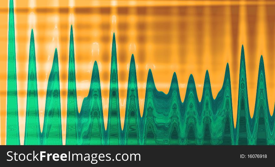 Green waves wit orange background. Green waves wit orange background