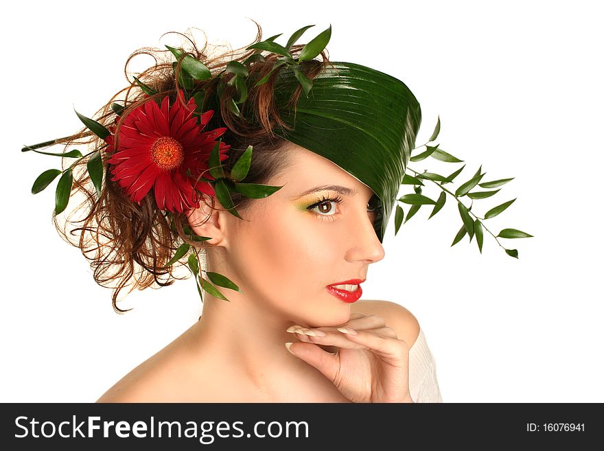 Beautiful spring-woman on white background. Beautiful spring-woman on white background