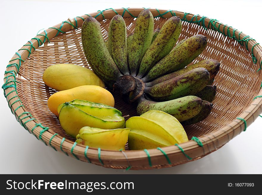 Various Of Organic Fruit In Basket.