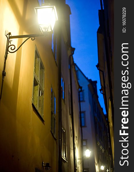 Old fashioned lantern on old Stockholm street ( Gamla Stan )