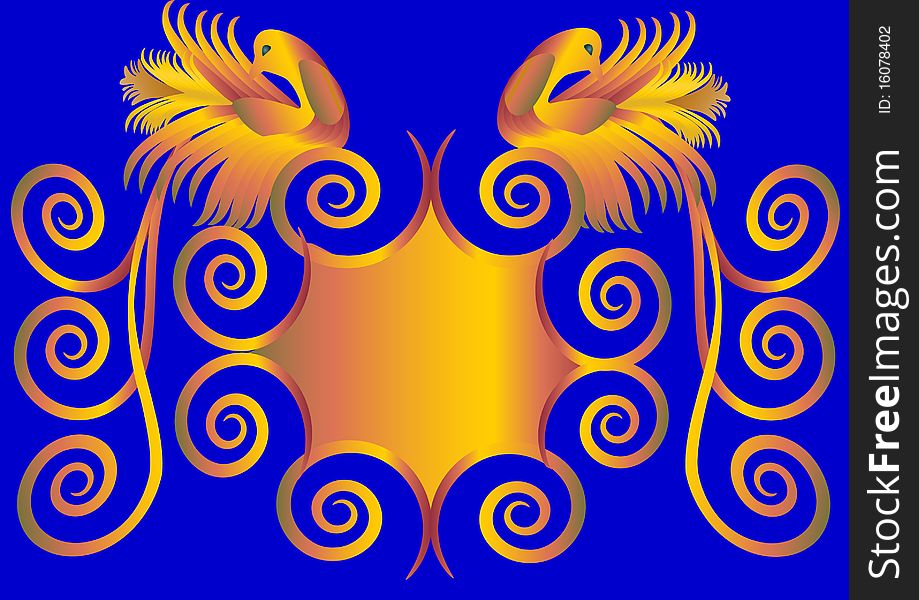 Illustration of the bird and pattern whorl on turn blue background