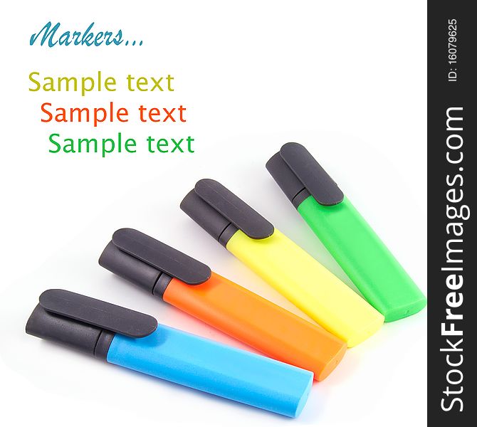 Four colorful markers isolated on white background