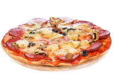 Pizza With Salami Stock Photography
