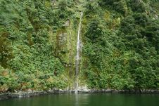 Waterfall Of Milford Sound, New Zealand Royalty Free Stock Images