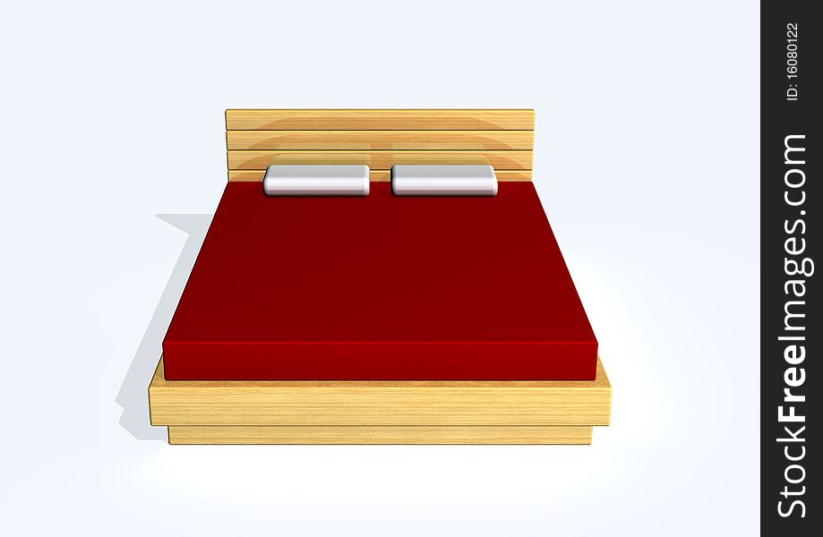 3d image with a wooden bed