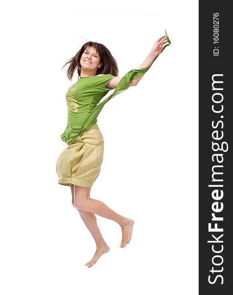 Jumping, smile girl on white background. Jumping, smile girl on white background