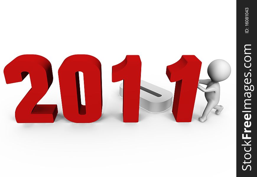 A human is replacing the numbers to form new year 2011, a conceptual 3d image. A human is replacing the numbers to form new year 2011, a conceptual 3d image