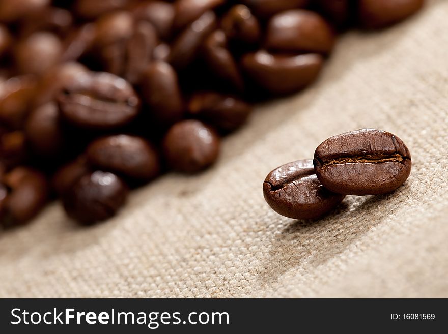 Close up view of some coffee beans