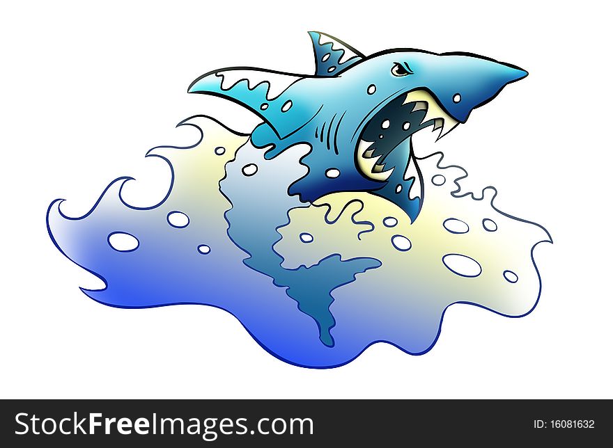 Illustration of a shark jumping out of the water