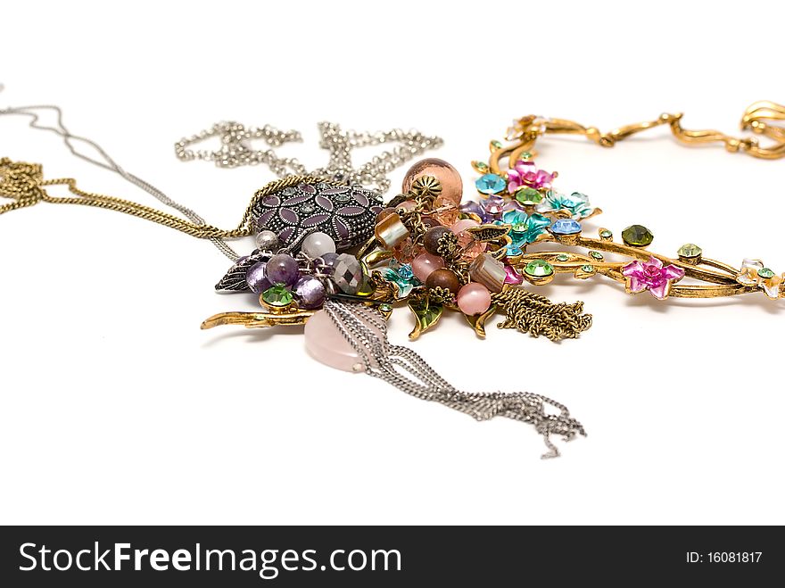 Costume jewellery on a white background