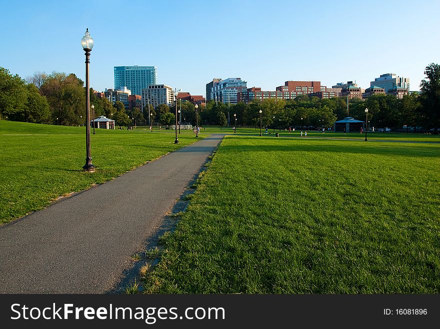 Panoramic view of Boston Public Garden in Massachusetts.