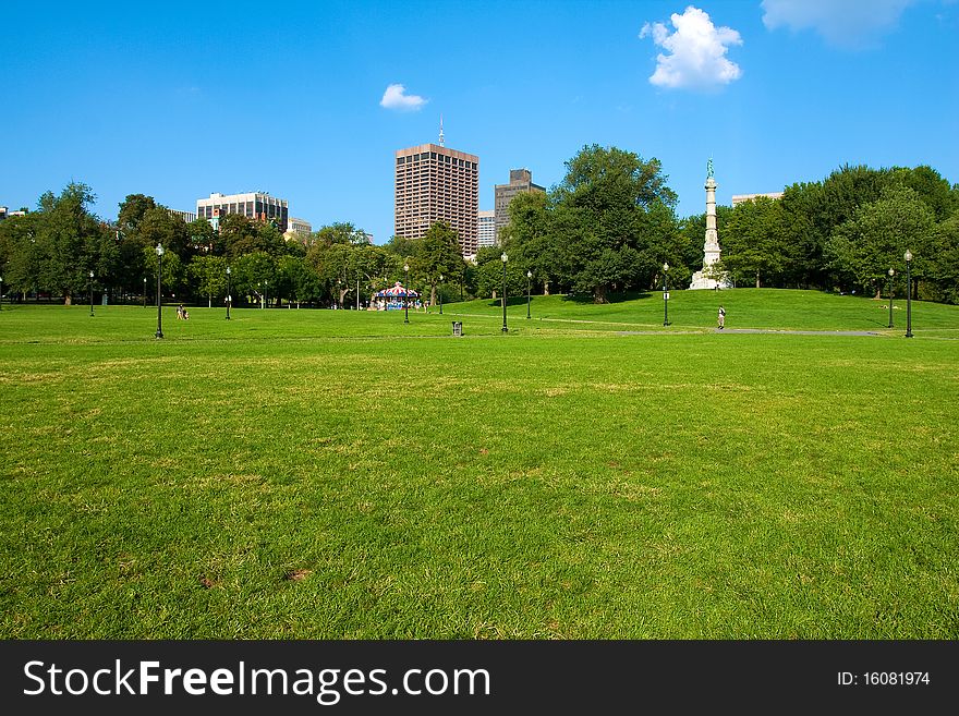 Panoramic view of Boston Public Garden in Massachusetts.