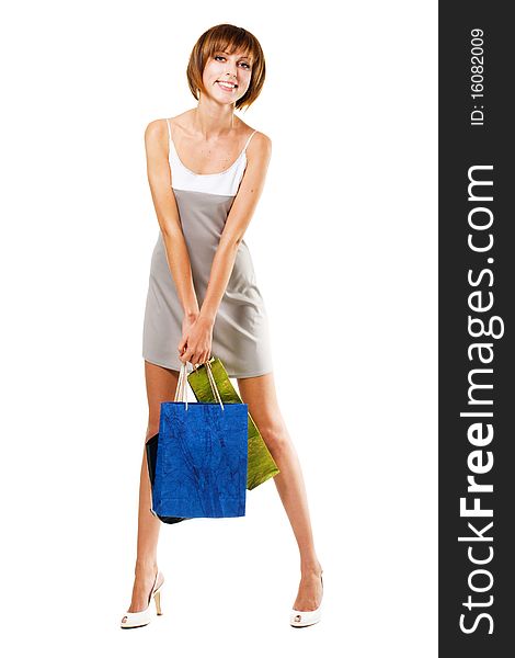 Lovely Girl With Shopping Bags