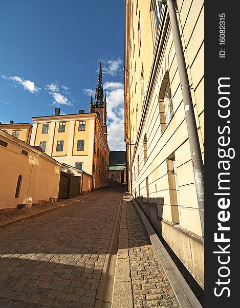 An alley in Riddarholmen: an Islet in Stockholm. An alley in Riddarholmen: an Islet in Stockholm