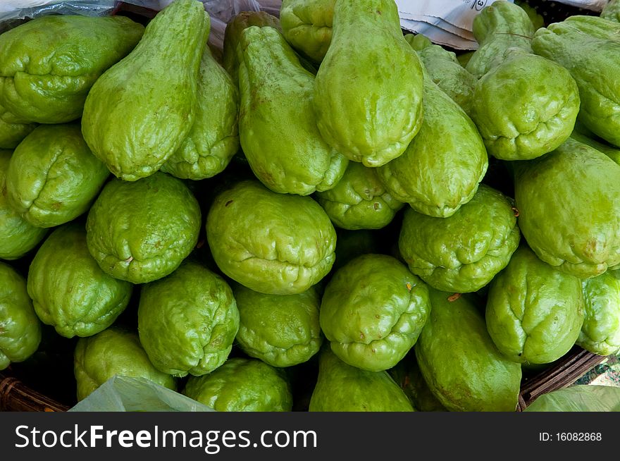 Many green chayote in the market,Laos