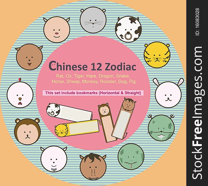 The Chinese 12 Zodiac Animals
This set include bookmarks (Horizontal & Straight)