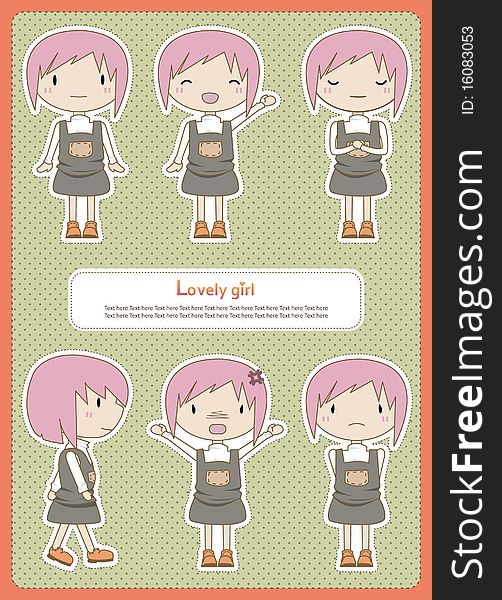 A cute Girl, Inculde 6 kind Expression, Frame designed for a variety of backgrounds. A cute Girl, Inculde 6 kind Expression, Frame designed for a variety of backgrounds