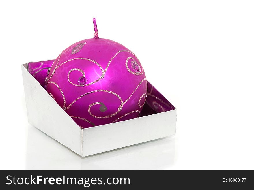 Christmas decorations in a box on white background. Christmas decorations in a box on white background