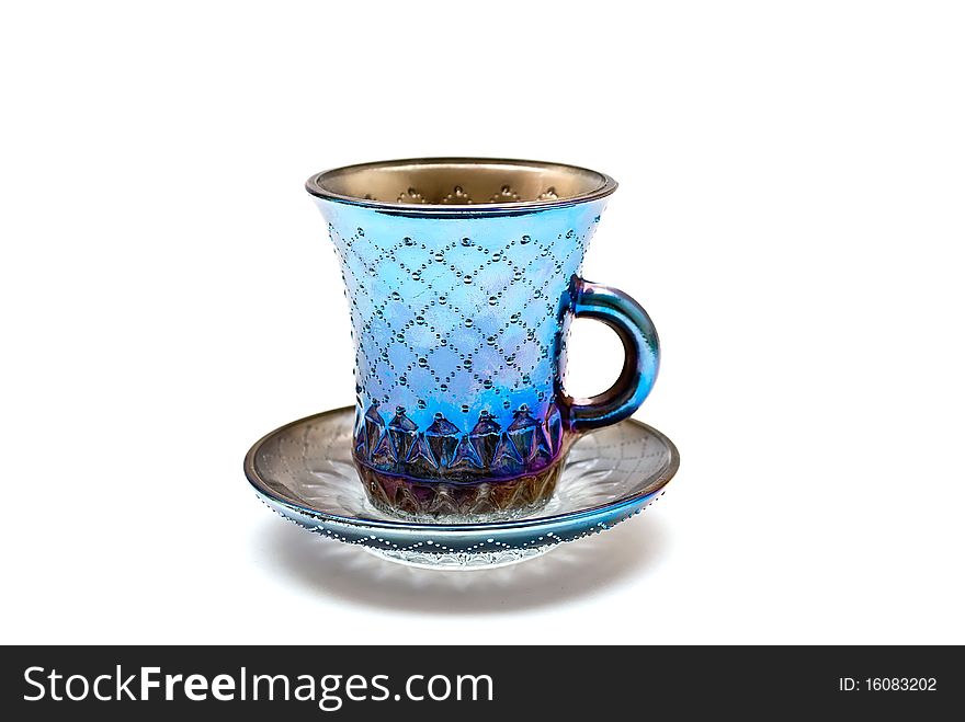 Blue cup isolated on white. Beatiful sample.