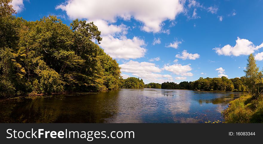 View of Ames Pond in North Easton, Massachusetts - USA.