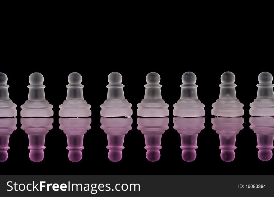 Row of Chess Pawns with Purple Reflection Background. Row of Chess Pawns with Purple Reflection Background