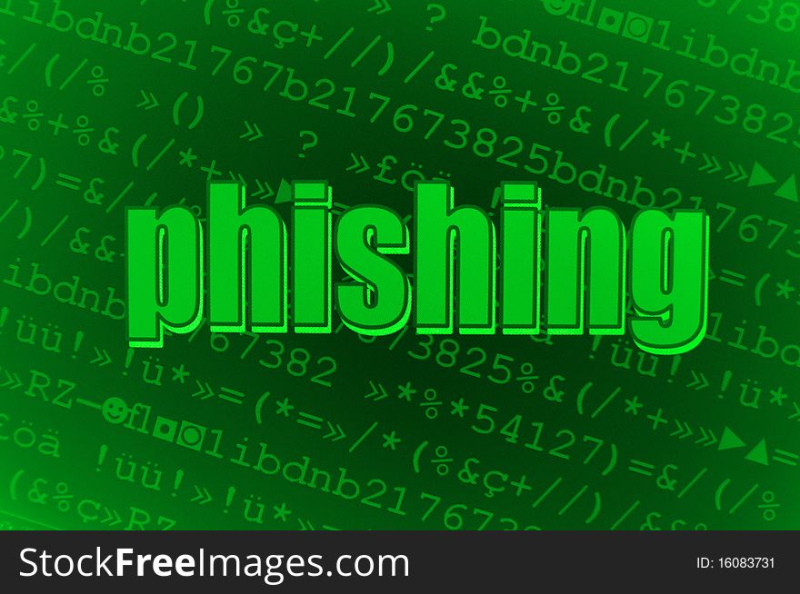 Phishing virus embedded in coded background.