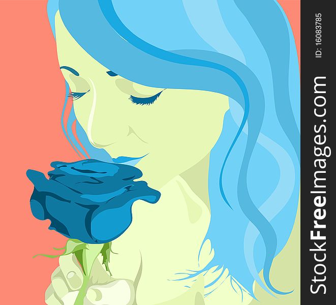 Vector drawing of the girl with a rose
