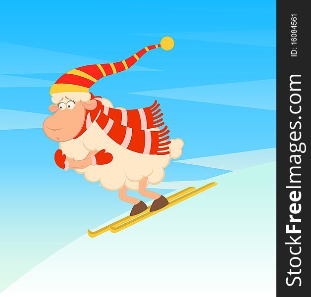 Cartoon funny skier sheep