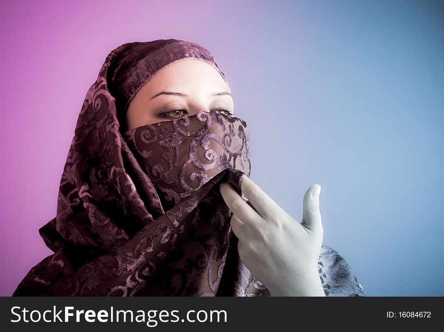 Arab Veiled Woman Dressed Lit With Two Lights