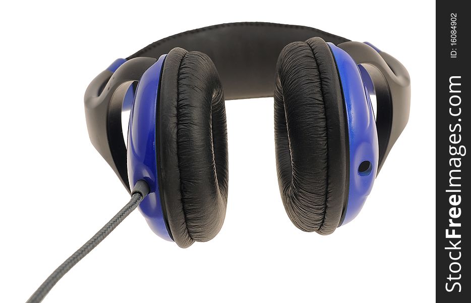 Blue headphones with cable isolated