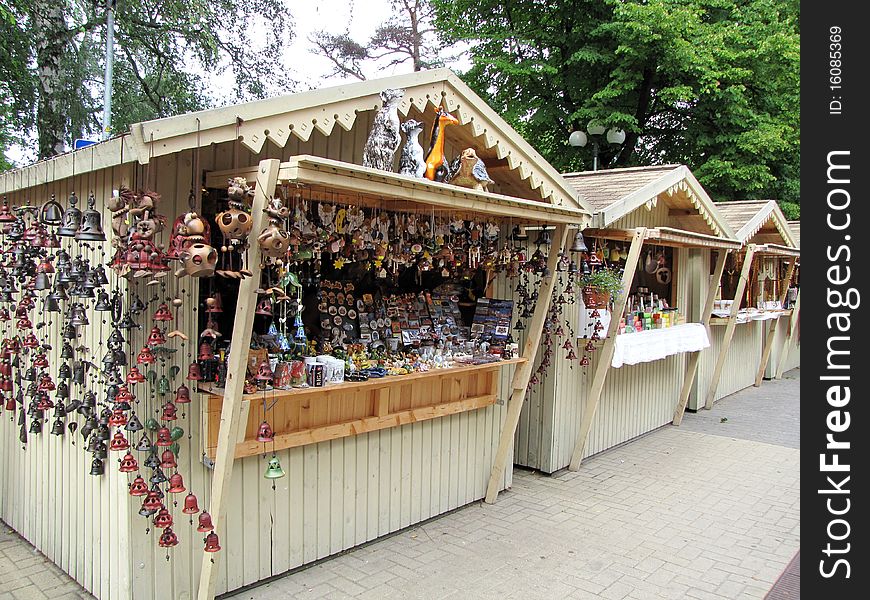 Craft stall with clay figurines