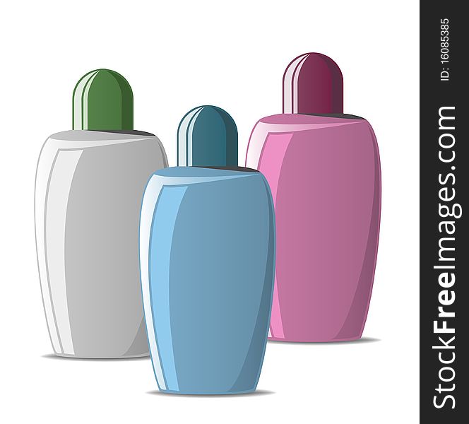 Set of colored cosmetic bottles