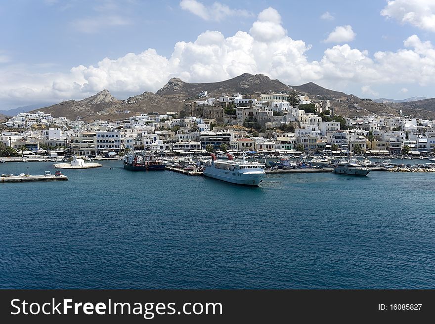 View of the picturesque port of Naoussa on the island of Paros, Greece. View of the picturesque port of Naoussa on the island of Paros, Greece