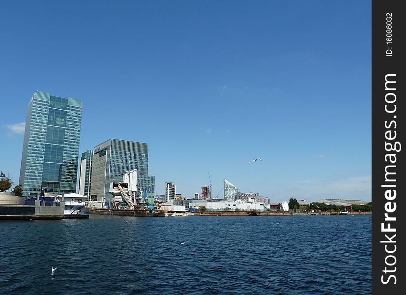 A view from the riverside of London Docklands. A view from the riverside of London Docklands.